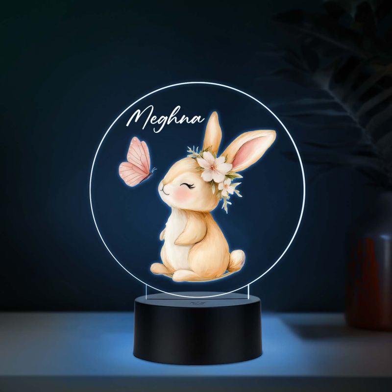 Personalized Bunny Butterfly UV Print 3D LED Night Lamp – Warm White Birthday Return Gift for Kids